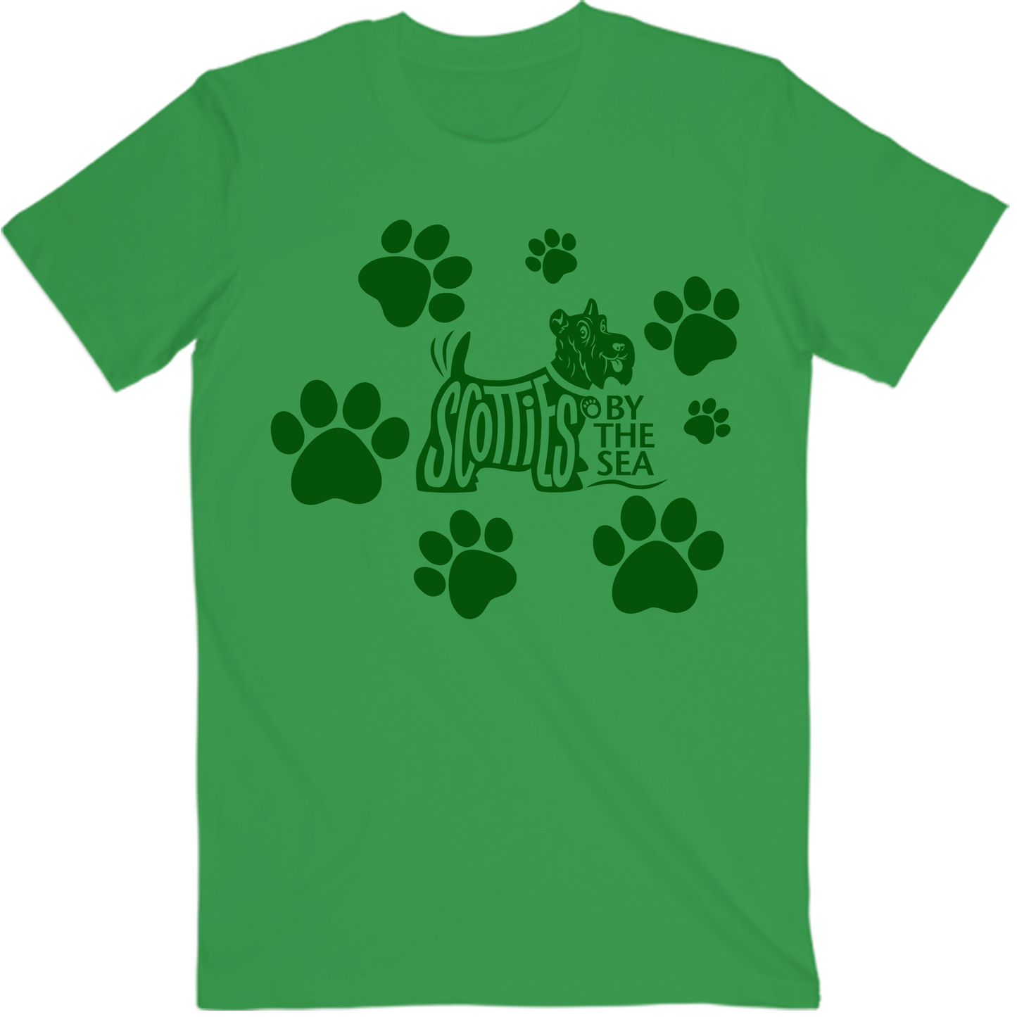 Scotties by the Sea - Paw Print Green Tee