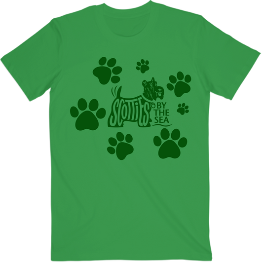 Scotties by the Sea - Paw Print Green Tee