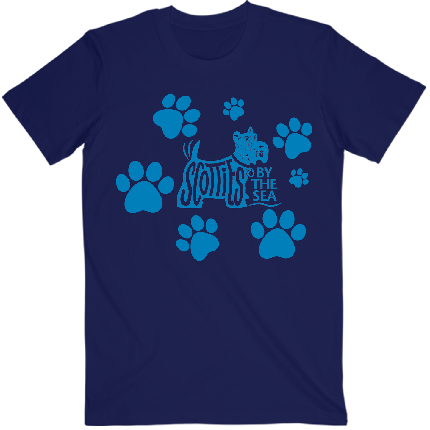 Scotties by the Sea - Paw Print Navy Tee