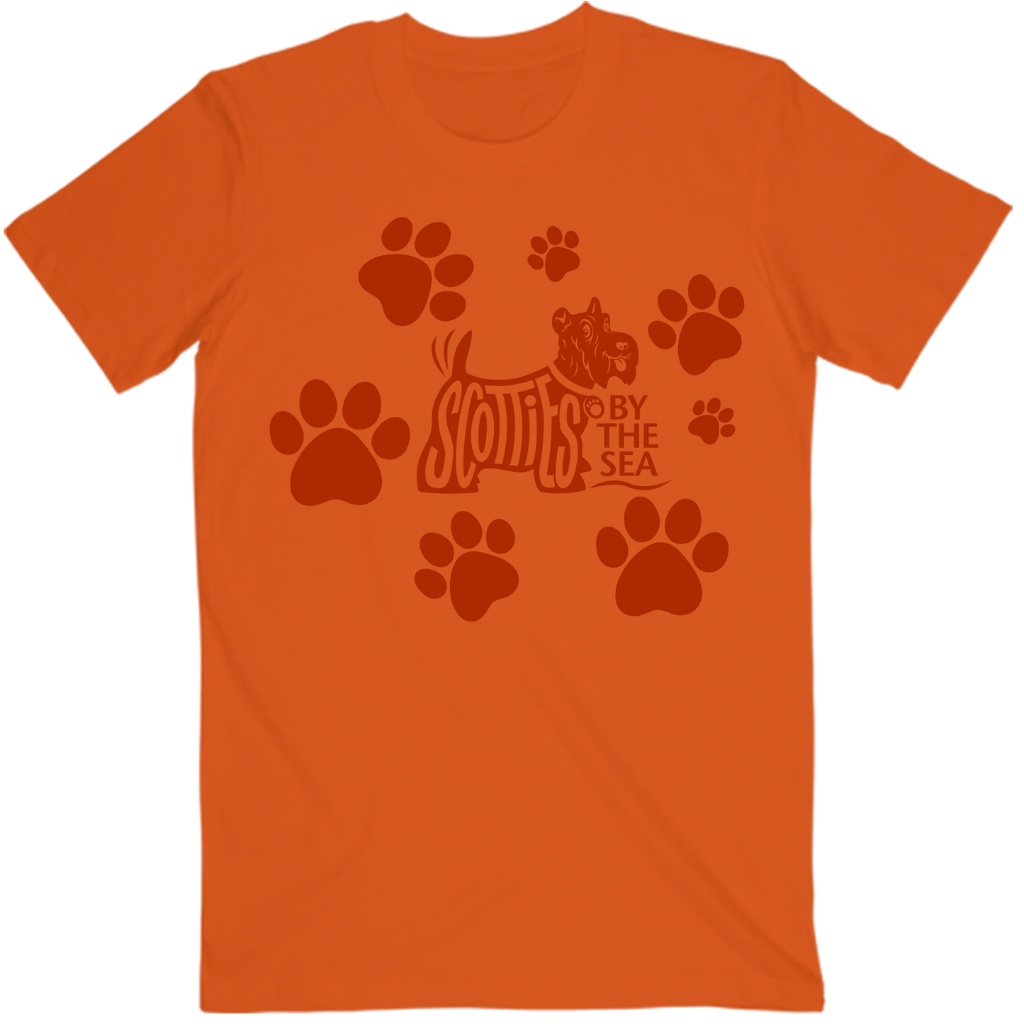 Scotties by the Sea - Paw Print Orange Tee