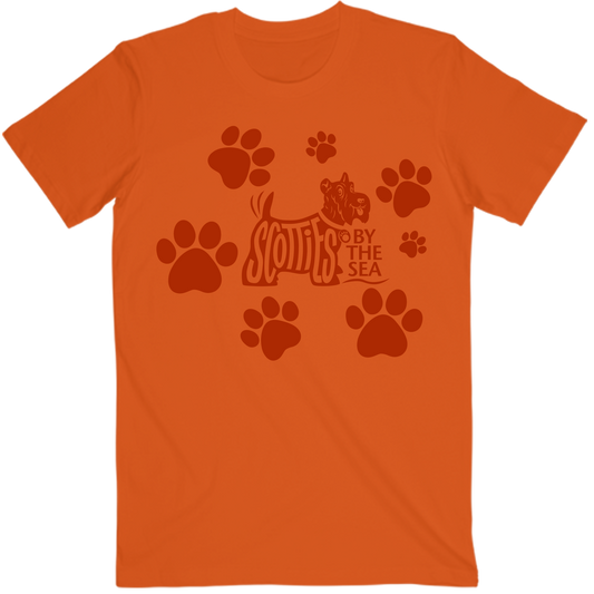 Scotties by the Sea - Paw Print Orange Tee