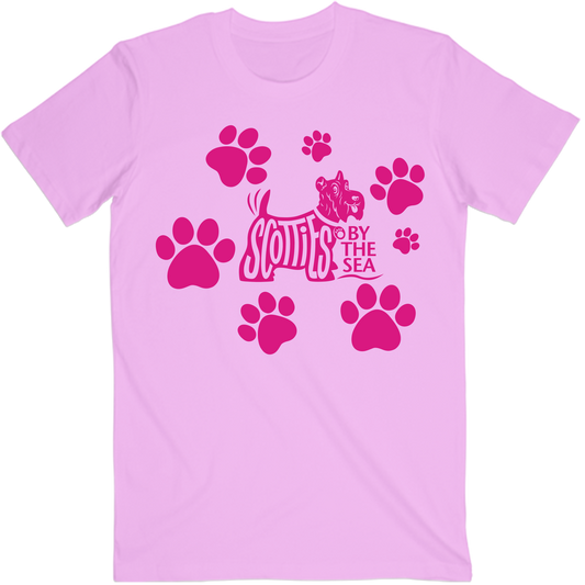 Scotties by the Sea - Paw Print Pink Tee