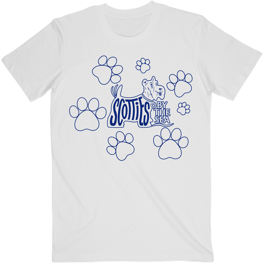 Scotties by the Sea - Paw Print White Tee